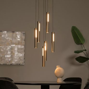 Lucide Griffith - hanglamp - Ø 38 x 236,5 cm - 6 x 7,6W dimbare LED incl. - brons