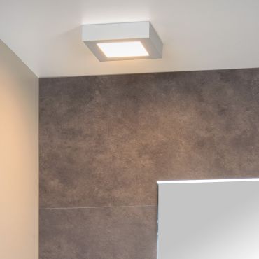 Lucide Brice-Led - plafondverlichting - 16,8 x 16,8 x 3,9 cm - 15W dimbare LED incl. - IP44 - wit