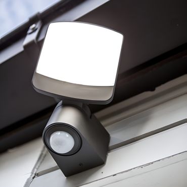 Lutec Sunshine - buiten wandlamp met sensor - 14 x 12 x 18 cm - 12,5W LED incl. - IP44 - donkergrijs