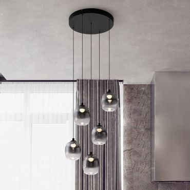 Nova Luce Kita - hanglamp - Ø 43 x 150 cm - 28W dimbare LED incl. - zandzwart en rokerig glas