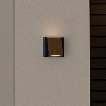 Nova Luce Kioo - buiten wandverlichting - 14 x 14 x 8 cm - 10W LED incl. - IP65 - zandzwart en hout