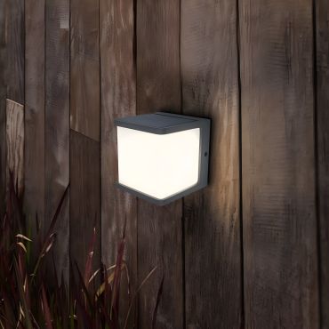 Lutec Doblo - buiten wandverlichting met sensor op zonne-energie - 11 x 12,9 x 11 cm - 7,5W LED incl. - IP54 - donkergrijs - wit