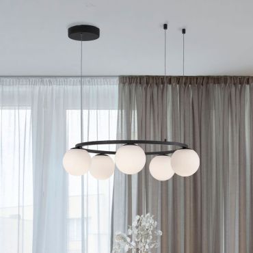Nova Luce Joline - hanglamp - Ø 50 x 155 cm - 40W LED incl. - zand zwart en opaal wit
