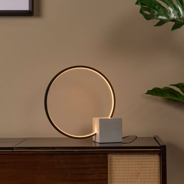 Lucide Cirkelis - tafelllamp - 32 x 10 x 32 cm - 3 stappen dimmer - 6W dimbare LED incl. - grijs en zwart