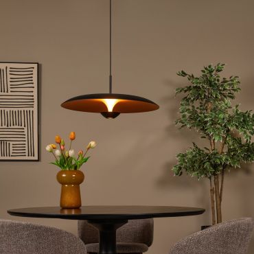 Lucide Kenneth - hanglamp - Ø 60 x 170 cm - 16W dimbare LED incl. - zwart en mat goud