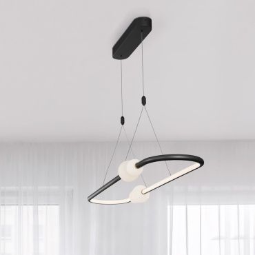 Nova Luce Celia - hanglamp met afstandsbediening - 100 x 28 x 120 cm - 44,2W dimbare LED incl. - zwart en opaal