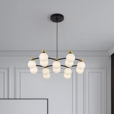 Nova Luce Ovalino - hanglamp - 73 x 143 x 64 cm - satijn goud, mat zwart en wit opaal