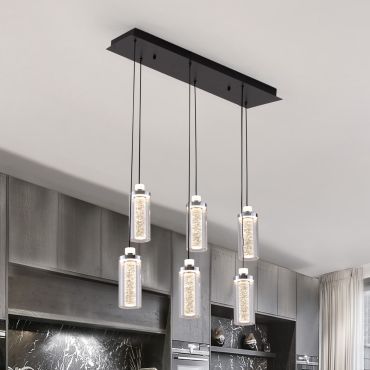 Nova Luce Lune - hanglamp - 20 x 170 x 81 cm - 44W dimbare LED incl. - zandzwart en chroom