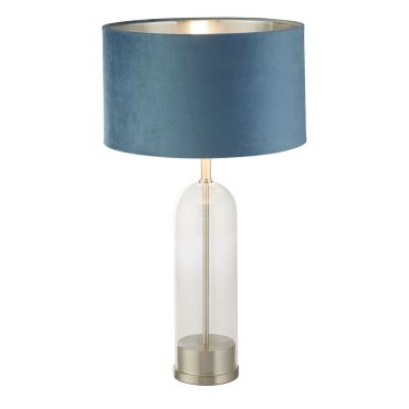 Searchlight Oxford - tafellamp - Ø 38 x 51 cm - satijn nikkel, zilver en blauwgroen