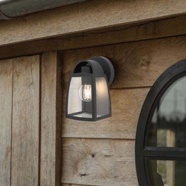 Lutec Kelsey - buiten wandverlichting - 12 x 12 x 20 cm - IP44 - transparant glas - zwart