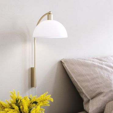 Nordlux Ellen - wandverlichting met schakelaar - 26 x 26 x 43 cm - messing en opaal
