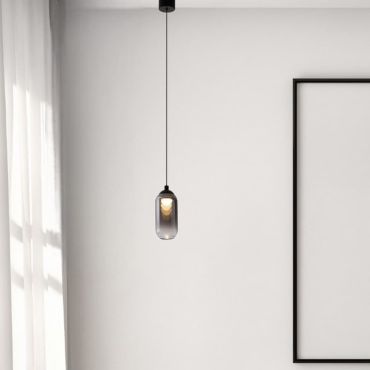 Nova Luce Kita - hanglamp - Ø 7 x 154 cm - 6W LED incl. - zandzwart en rokerig glas