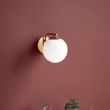 Nordlux Grant 15 - wandverlichting met schakelaar - 14,5 x 16,4 cm - messing en opaal wit
