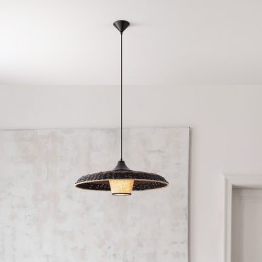 Nova Luce Capa - hanglamp - Ø 61 x 200 cm - natuurlijk, zwart en bruin