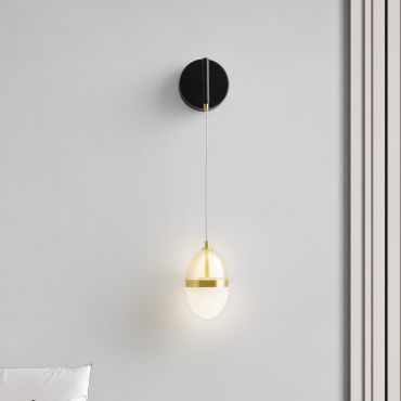 Nova Luce Egna - wandlamp - Ø 12 x 48 cm - 13W LED incl. - opaal, cognacglas, goud en zwart