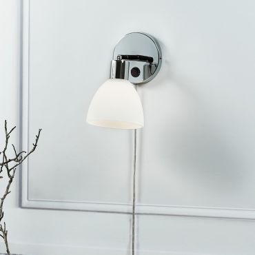 Nordlux Ray 12 - wandverlichting met schakelaar - 12 x 20 cm - chroom en opaal wit