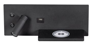 ETH Nighty Left - wandlamp met  dubbele schakelaar en USB en draadloos opladen - 30 x 3 x 12 cm - 7W LED incl. - zwart
