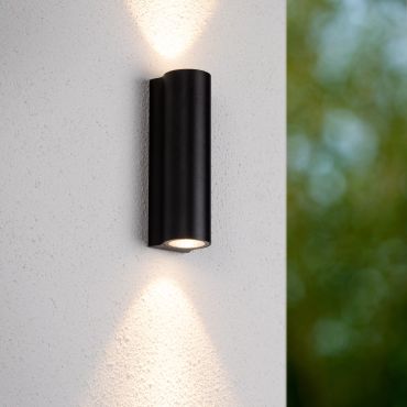 Lucide Akra - buiten wandverlichting - 5,5 x 6,5 x 20 cm - 2x 13W LED incl. - IP54 - zwart
