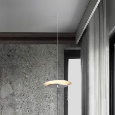 Nova Luce Olos - hanglamp - 35 x 370 x 10 cm - 21W dimbare LED incl. - zandwit en chroom spiegel