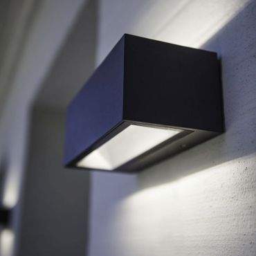 Lutec Gemini - buiten wandlamp - 30 x 12 x 10 cm - 46W LED incl. - IP54 - donkergrijs