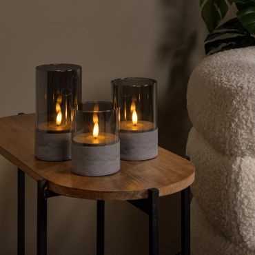 Lucide Velas - set van 3 tafellampen op batterijen - Ø 8 x 15 - grijs