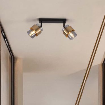 Nova Luce Sianna - plafondlamp - 47 x 20 x 17 cm - rokerig glas, zandzwart en messing goud