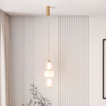Nova Luce Movil - hanglamp - Ø 17 x 120 cm - 28W dimbare LED incl. - goud, helder en opaal