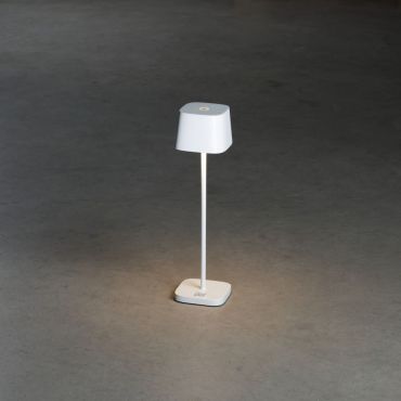Konstsmide Capri Mini - buiten tafellamp - 7 x 7 x 25 cm - 2,2W dim to warm LED incl. - oplaadbaar - IP54 - wit