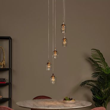 Lucide Berliane - hanglamp - Ø 34 x 164,5 cm - 5 x 4W dimbare LED incl. - transparant en goud