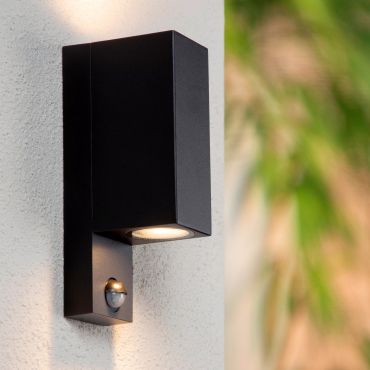 Lucide Zaro - buiten wandlamp met sensor - 7 x 10,4 x 23 cm - IP65 - zwart