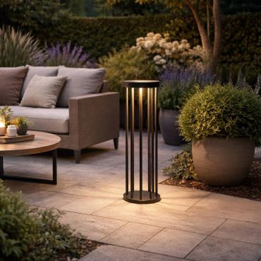 Lucide Jackson - sokkellamp met dag- nachtsensor op zonne-energie - Ø 16 x 50 cm - 2W dimbare LED incl. - IP65 - zwart