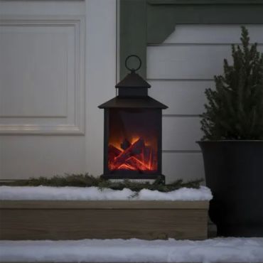 Konstsmide kerstverlichting - open haard lantaarn op batterijen - 24,5 x 24,5 x 42 cm - IP44 - zwart