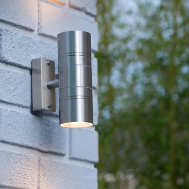 Lucide Arne - wandlamp buiten - 6,3 x 12 x 17 cm - 2 x 5W LED incl. - IP44 - satijn chroom