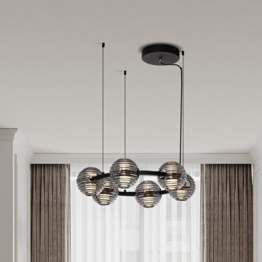 Nova Luce Las - hanglamp - Ø 63 x 160 cm - 60W dimbare LED incl. - zandzwart, goud en rokerig grijs