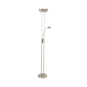 Searchlight Mother &amp; Child - staanlamp met leeslamp -  Ø25,4 x 180 cm - 15,5W + 5W dimbare LED incl. - satijn zilver