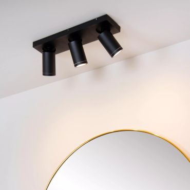 Lucide Taylor - opbouwspot 3L - 38 x 10 x 12,5 cm - 3 x 5W dimbare LED incl. - dim to warm - IP44 - zwart