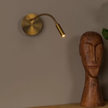 Lucide Jolijn - wandlamp met flexibele leesarm - oplaadbaar via USB-kabel - Ø 11 x 3,2 cm - 2W led incl. - messing