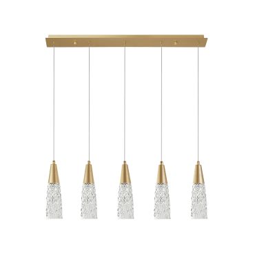 Nova Luce Kovac - hanglamp - 80 x 10 x 180 cm - geborsteld goud en transparant