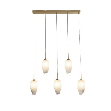 Searchlight Rocky - hanglamp - 78 x 120 cm - satijn messing en wit