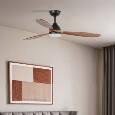 Faro Poros L - plafondventilator met licht - Ø 132 cm - mat zwart en walnoot
