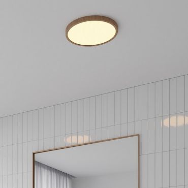 Nordlux Oja - plafondverlichting - Ø 29,4 x 2,3 cm - 17W dimbare LED incl. (2700K) - IP54 - houtfolie