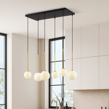 Nova Luce Savoy - hanglamp - 77 x 163 x 34 cm - satijn goud, mat zwart en wit opaal