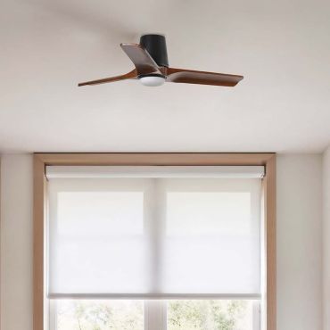Faro Heywood Tub S - plafondventilator met licht - Ø 90 cm - mat zwart en walnoot