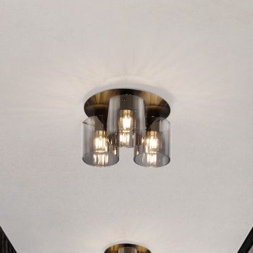 Nova Luce Mirbi - plafondlamp - Ø 37 x 20 cm - zandzwart en rokerig glas
