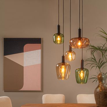 Lucide Ilona - hanglamp 5L - Ø 65 x 174 cm - zwart en multicolor