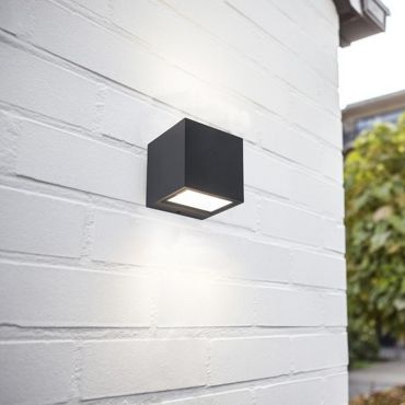 Lutec Gemini - buiten wandverlichting - 8,8 x 8,6 x 8,5 cm - 9W LED incl. - IP54 - donkergrijs