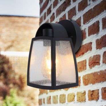 Lutec Kelsey - buiten wandlamp - 12 x 12 x 20 cm - IP44 - mat glas - zwart