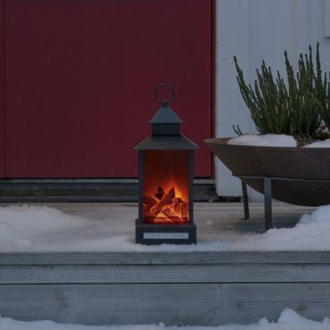 Konstsmide kerstverlichting - open haard lantaarn op batterijen - 15 x 15 x 32 cm - IP44 - zwart