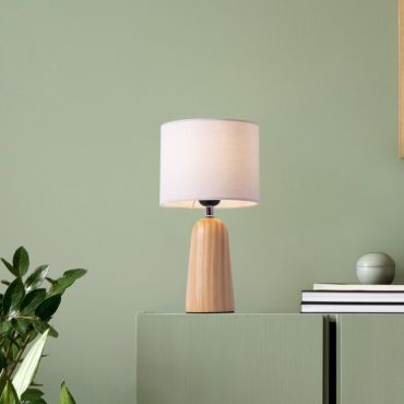 Nova Luce Oby - tafellamp - Ø 16 x 30 cm - wit en natuurlijk hout