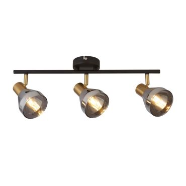 Searchlight Westminster - opbouwspot 3L - 59 x 19 x 20 cm - zwart, satijn messing en  gerookt glas
